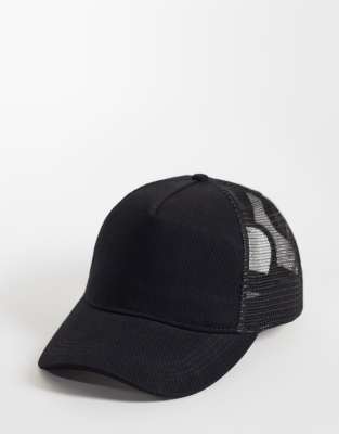 Asos Design Canvas Trucker Cap In Black