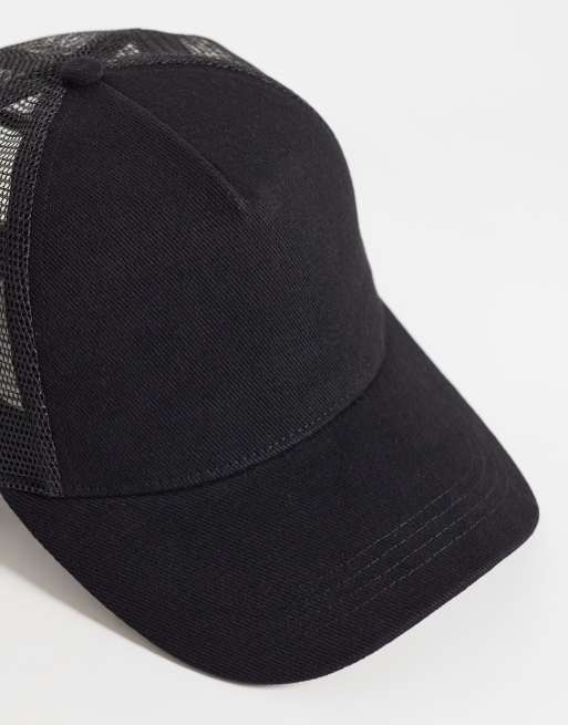 ASOS DESIGN canvas trucker cap in black, 2 of 3