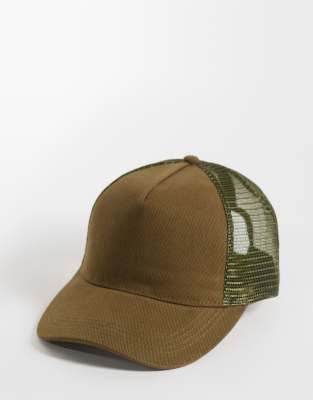 Asos Design Canvas Trucker Cap In Green