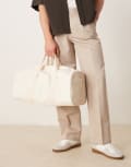 [ASOS DESIGN] ASOS DESIGN canvas weekend duffel bag in ecru-White No Size Ecru