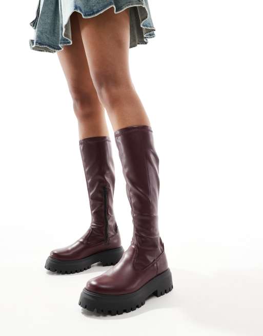 ASOS DESIGN - Canyon - Kniehoge sock boots met dikke zool in bordeauxrood, 2 van 4