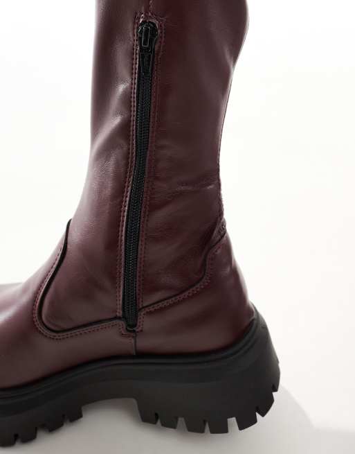 ASOS DESIGN - Canyon - Kniehoge sock boots met dikke zool in bordeauxrood, 3 van 4