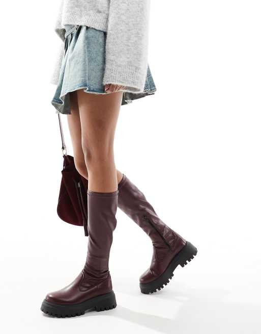 ASOS DESIGN - Canyon - Kniehoge sock boots met dikke zool in bordeauxrood, 4 van 4