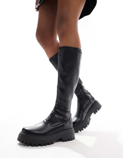 ASOS DESIGN Canyon sock chunky knee boot in black, 4 of 4