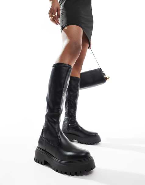 ASOS DESIGN Canyon sock chunky knee boots in black - view 1