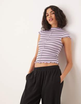 Asos Design Cap Sleeve Baby Tee With High Neck And Seam Detail In Multi