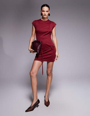 Asos Design Cap Sleeve Belted Mini Dress In Red