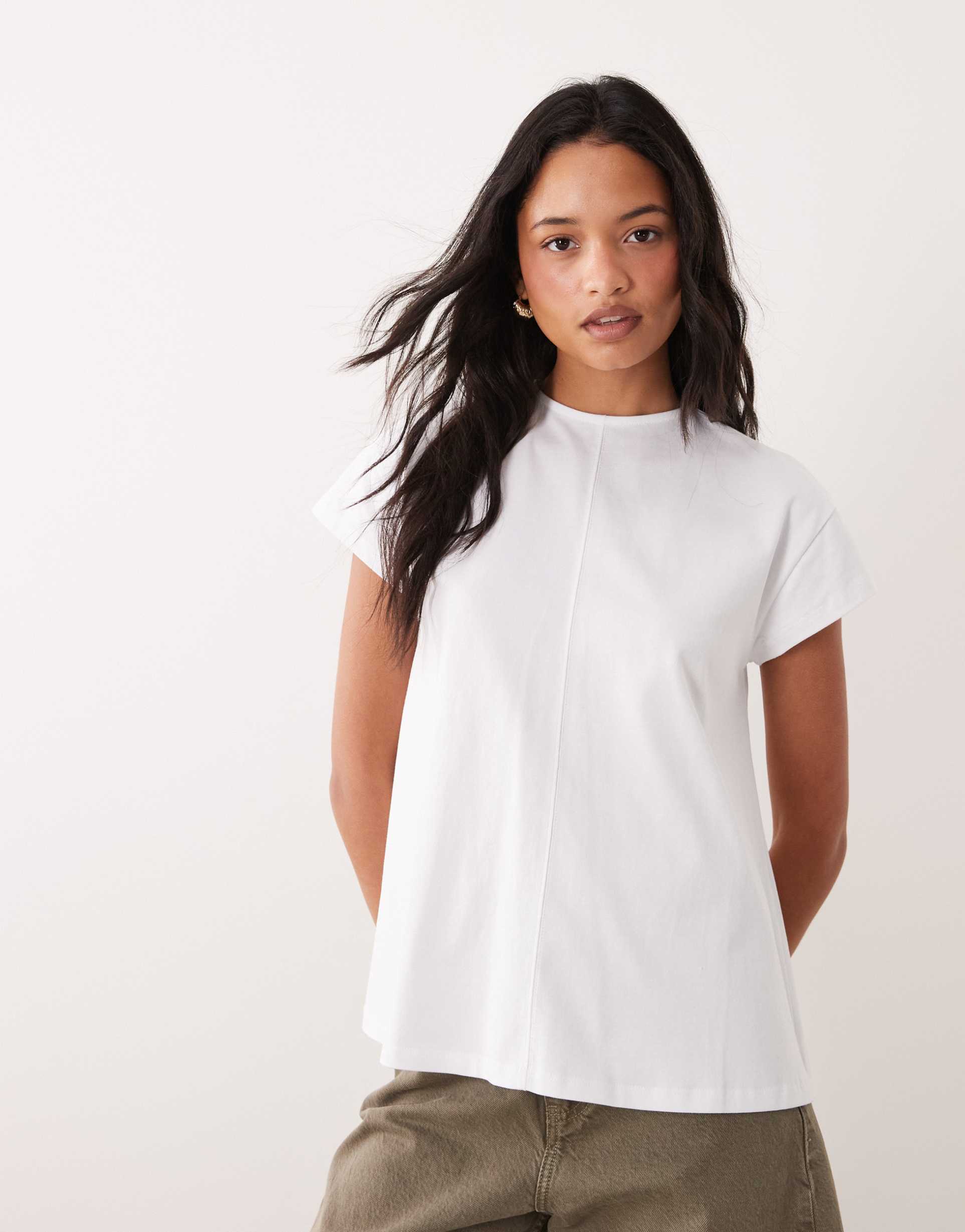 asos design cap sleeve floaty top with seam detail in white