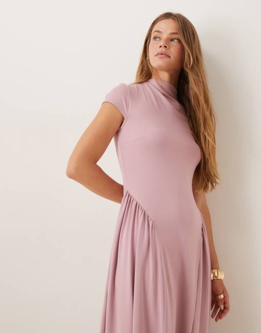 ASOS DESIGN cap sleeve grown on hip maxi dress in pink, 2 of 4