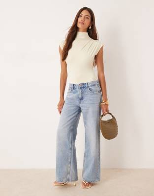 Asos Design Cap Sleeve High Neck Bodysuit In White