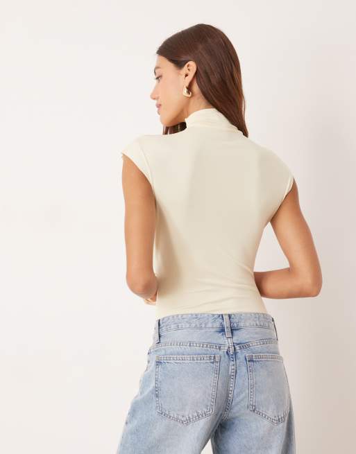 ASOS DESIGN cap sleeve high neck bodysuit in buttermilk