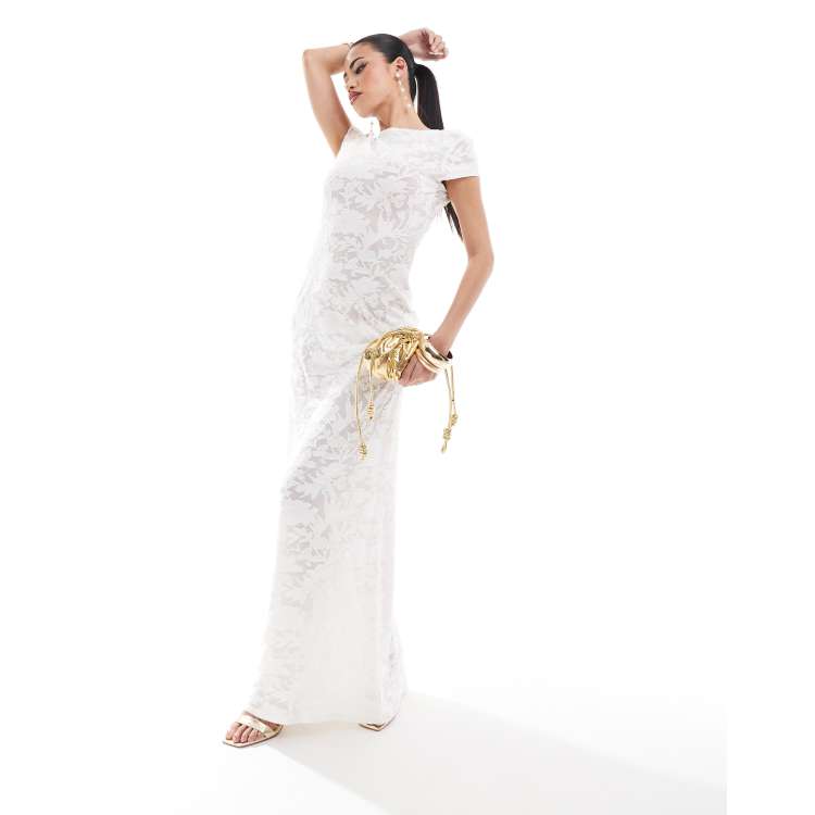 white cap sleeve maxi dress Women's Western Cap Short Sleeve Maxi A-Line Dress