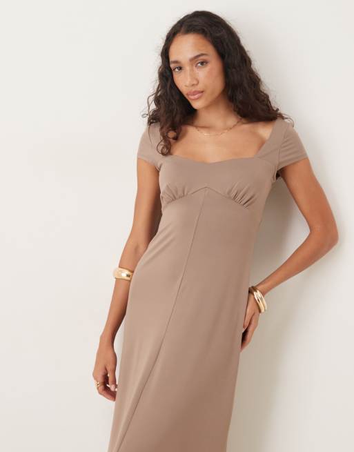 ASOS DESIGN cap sleeve midi day dress in mocha