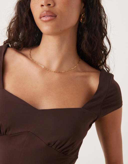 ASOS DESIGN cap sleeve midi tea dress in chocolate