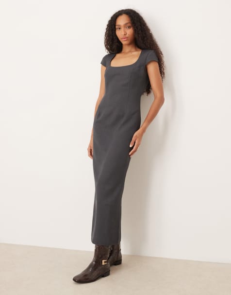 ASOS DESIGN cap sleeve pencil midi dress in gray - view 1