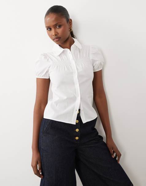 ASOS DESIGN cap sleeve peter pan collar shirt in white - view 1