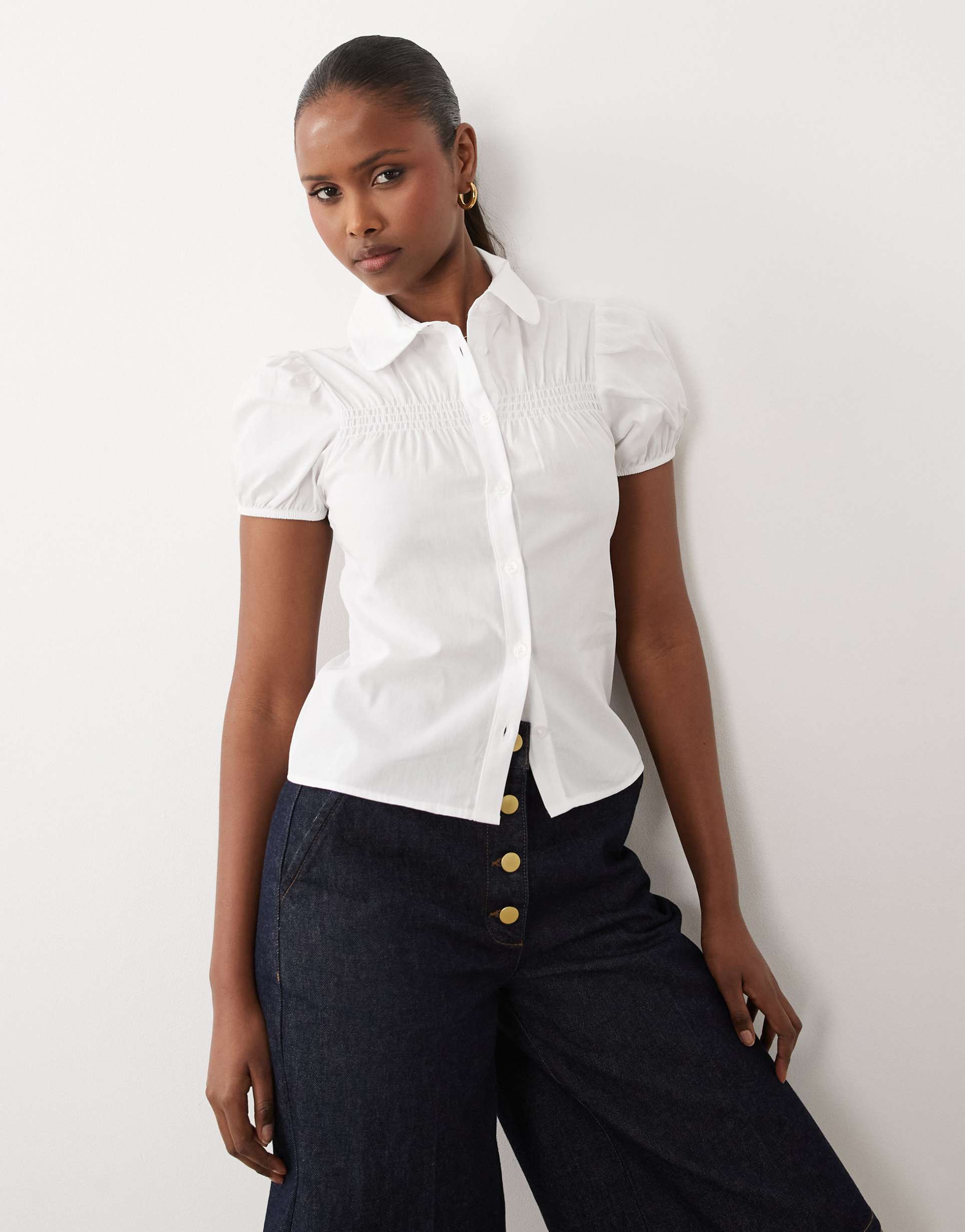 asos design cap sleeve peter pan collar shirt in white