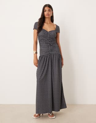 Asos Design Cap Sleeve Ruched Front Maxi Dress In Multi
