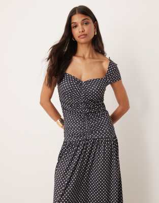 Asos Design Cap Sleeve Ruched Front Maxi Dress In Blue