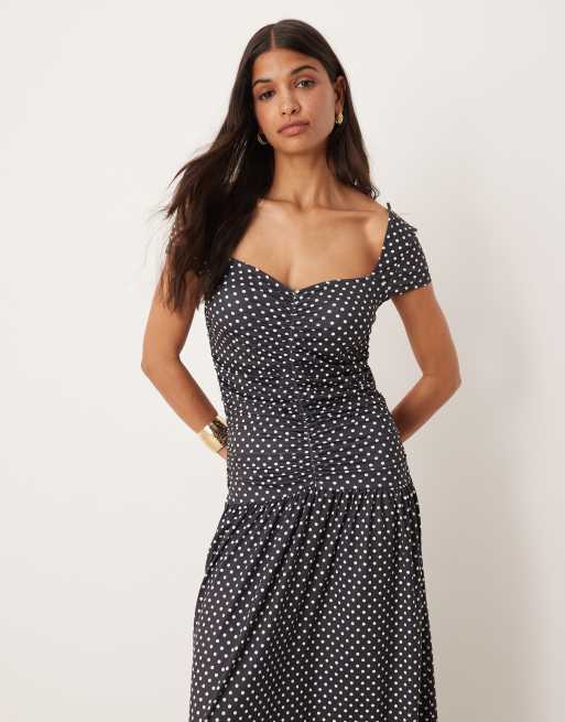 ASOS DESIGN cap sleeve ruched front maxi dress in polka dot, 2 of 4
