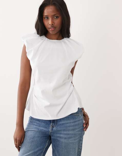 ASOS DESIGN cap sleeve ruched open back top in white - view 1