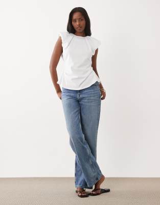 Asos Design Cap Sleeve Ruched Open Back Top In White
