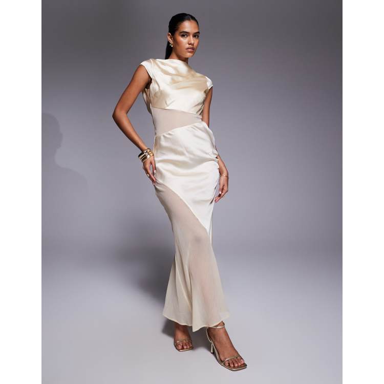 satin cap sleeve midi dress Cap-Sleeve Satin Midi Dress