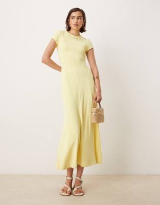 ASOS DESIGN cap sleeve seam detail dress in yellow - view 1