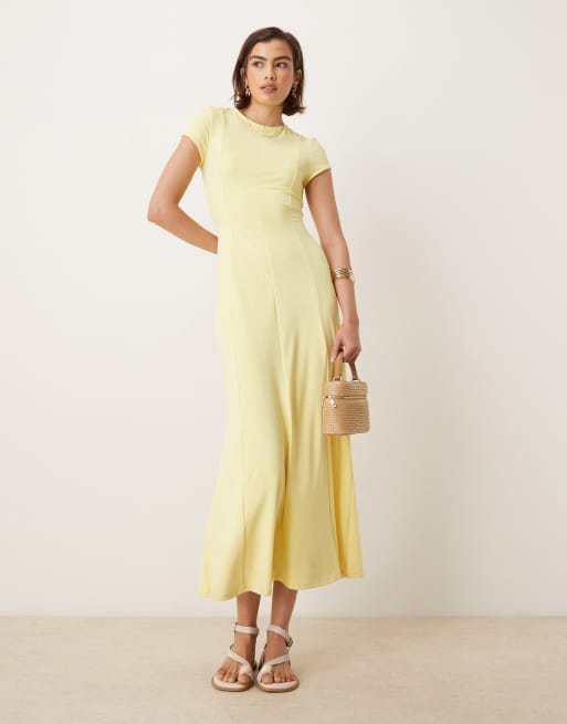 ASOS DESIGN cap sleeve seam detail dress in yellow