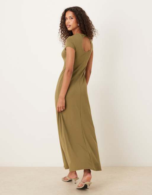 ASOS DESIGN cap sleeve seam detail maxi dress in khaki, 4 of 4