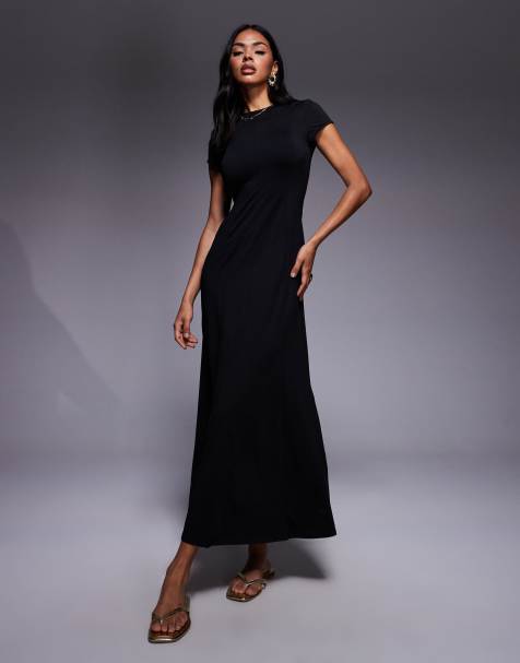 ASOS DESIGN cap sleeve seam detail midi dress in black - NOC - view 1