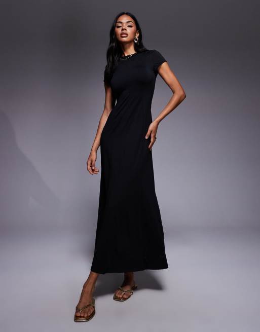 ASOS DESIGN cap sleeve seam detail midi dress in black - NOC