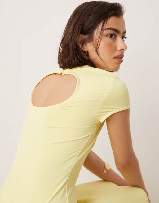 ASOS DESIGN cap sleeve seam detail midi dress in yellow - YELLOW, 2 of 4