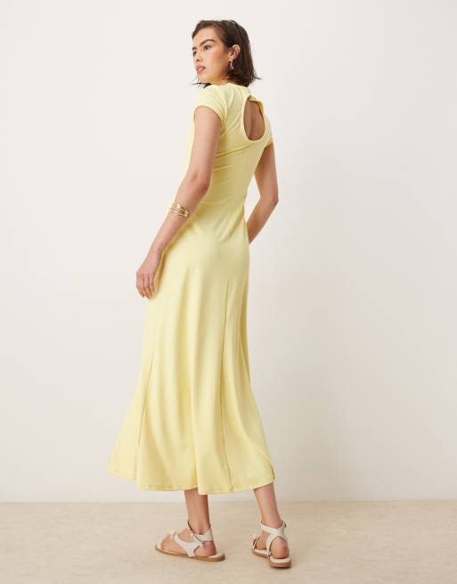 ASOS DESIGN cap sleeve seam detail midi dress in yellow - YELLOW, 3 of 4
