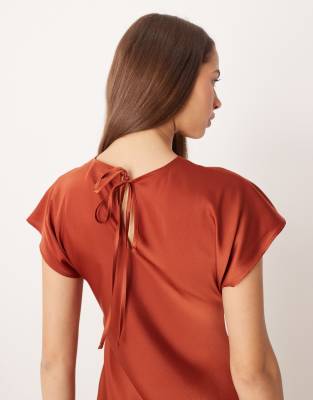 Asos Design Cap Sleeve Seam Detail Satin Slip Maxi Dress In Orange
