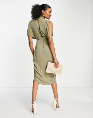 Cap sleeve clearance wrap midi dress