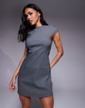 [ASOS DESIGN] ASOS DESIGN cap sleeve structured mini dress with pocket detail in grey pinstripe M GREY