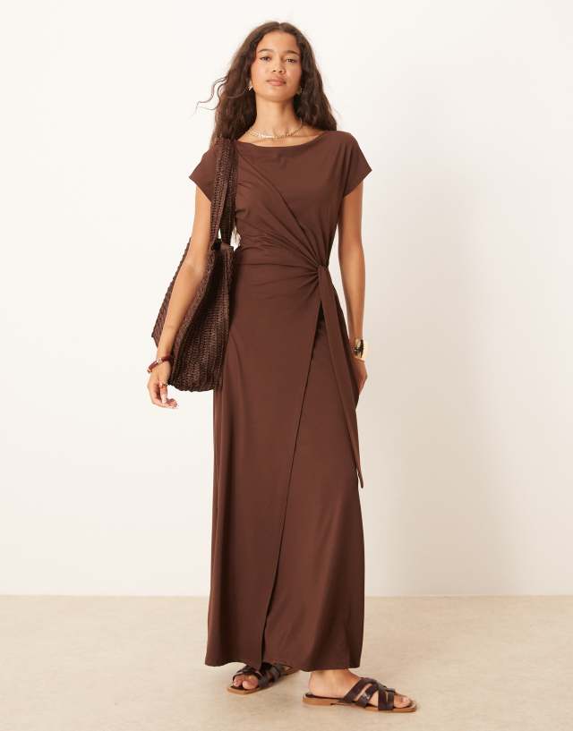 brown tie front dress ASOS DESIGN cap sleeve wrap maxi in chocolate Tall sally Color:#2-Byzantium Cheap Party Prom Dress Handmade Men Oxford Dress Its the ultimate choice