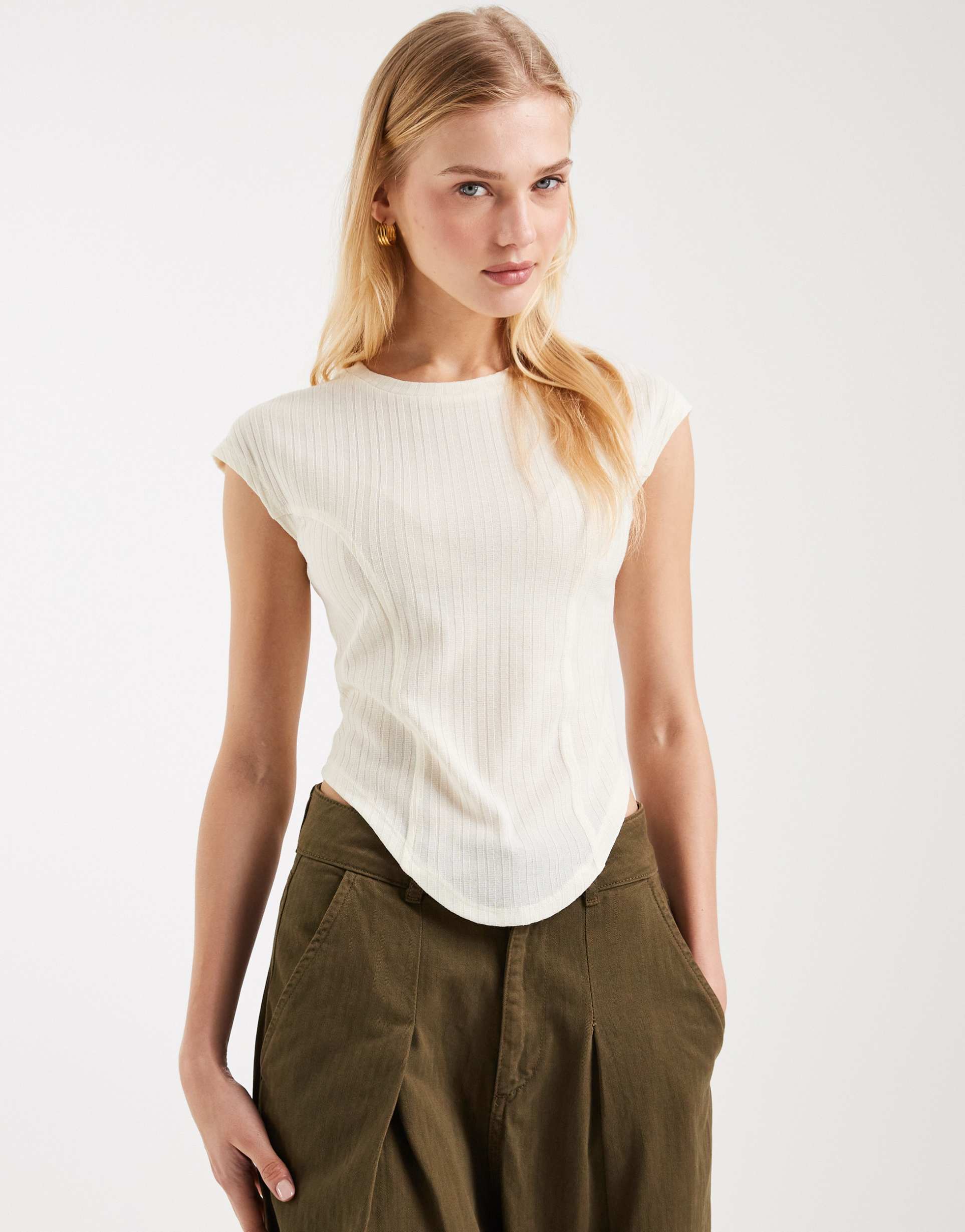 asos design cap sleeve top in cream