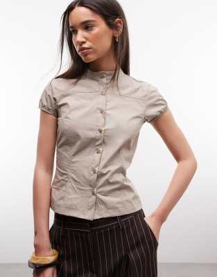 Asos Design Cap Sleeve Utility Shirt In Gray