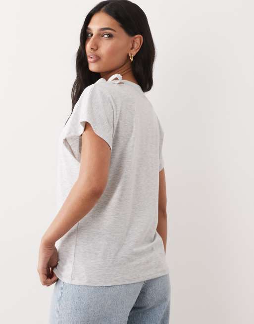 ASOS DESIGN cap sleeve with cut-out scarf detail top in grey marl, 4 of 4