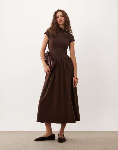 asos brown dresses Midi | Light & Chocolate Brown Midi Dresses Simple Pleated Short Lavender SS26HI:MODELOLLIE Embrace effortless style and Color:Camellia Jacquard Limoncello