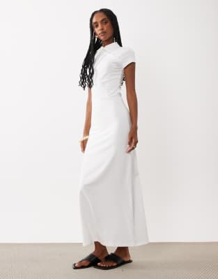 Asos Design Cap Sleeve With Rouleau Loop Midi Dress In Black