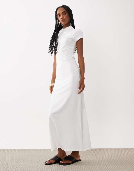 white midi dress cap sleeve Clydie White Floral Cap Sleeve Midi Dress - US 10