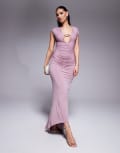 [ASOS DESIGN] ASOS DESIGN cap sleeve with trim detail with ruching detail maxi dress in mauve-Pink S Mauve