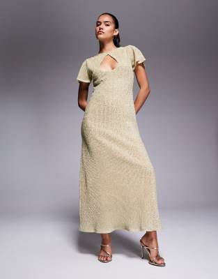Asos Design Cap Sleeves Maxi Dress With Keyhole In Neutral
