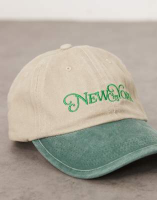 Asos Design Cap With New York Emroidery In Neutral