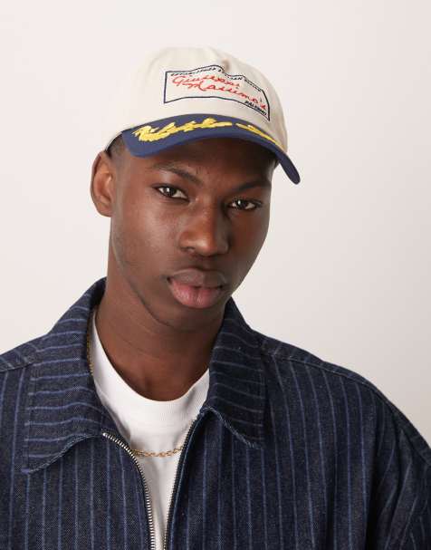 ASOS DESIGN cap with peak detail and embroidery in ecru - view 1