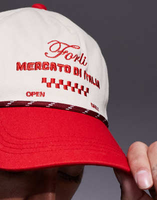 Asos Design Cap With Rope Detail And Embroidery In White