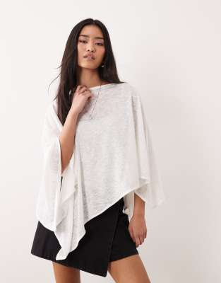 Cape asymétrique en maille flamme transparente - Écru-Blanc S